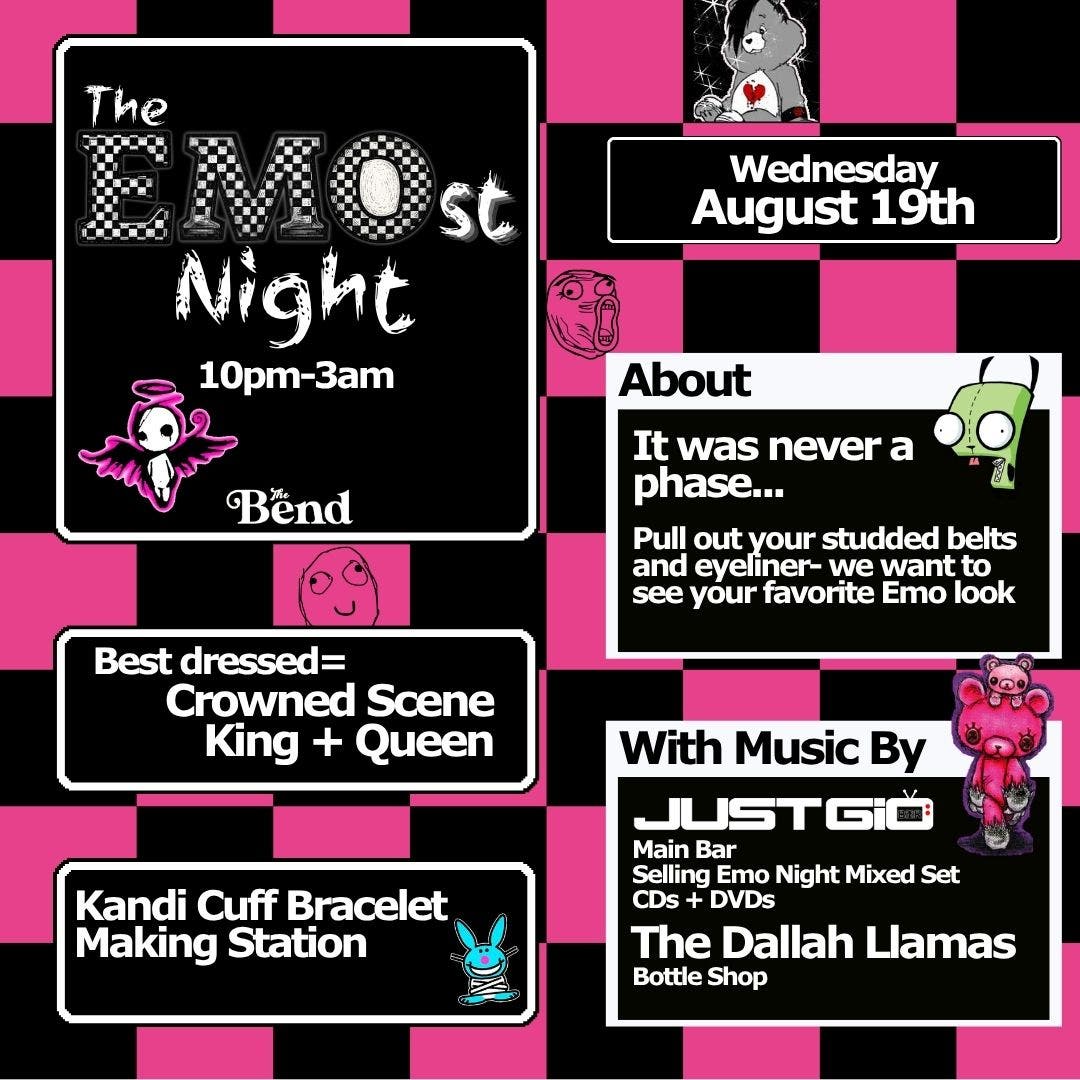 It was never just a phase! Emo Night at The Bend is back by popular demand.