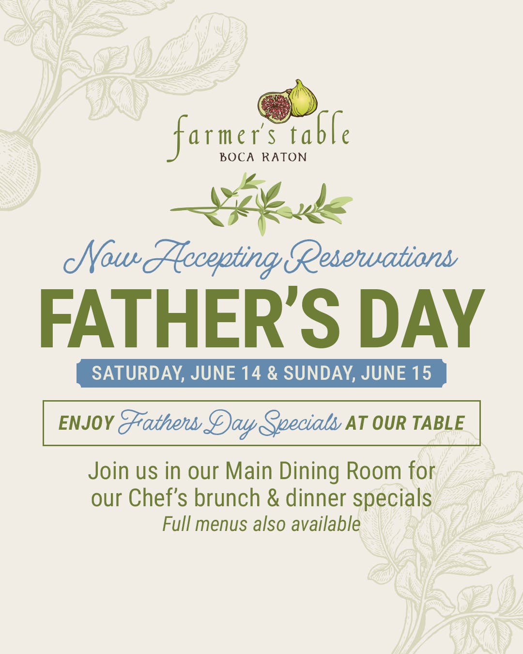 🥂 Celebrate Father’s Day at Farmer’s Table