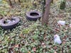 Tires and trash disposed of on the grounds of Leesburg Apartments near the back area of their property. September 20, 2024.