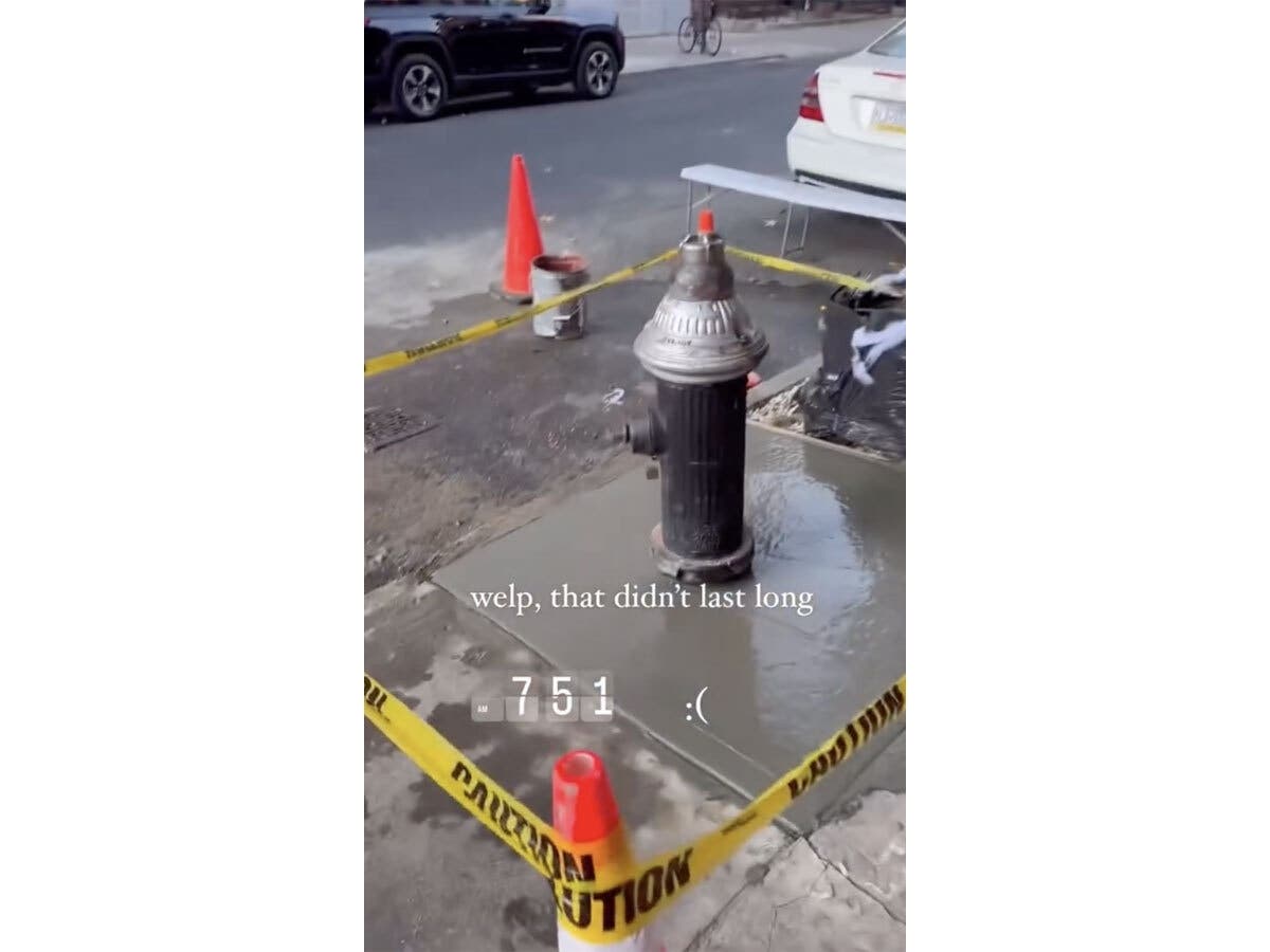 A screenshot from Mike Morra's Instagram post about the fish pond being filled in with cement.