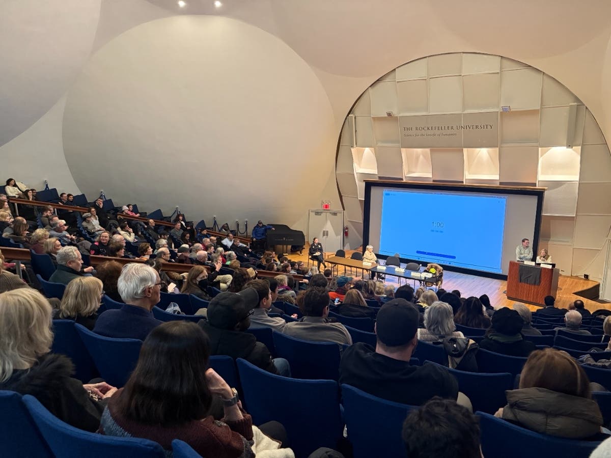 The public hearing was hosted at the Caspary Auditorium at Rockefeller University.