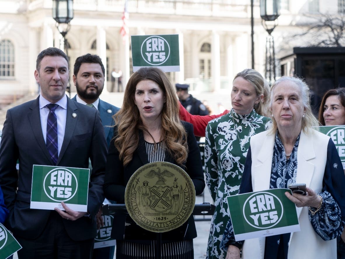 Councilmember Julie Menin speaks at Equal Rights Amendment rally in City Hall Park Tuesday.