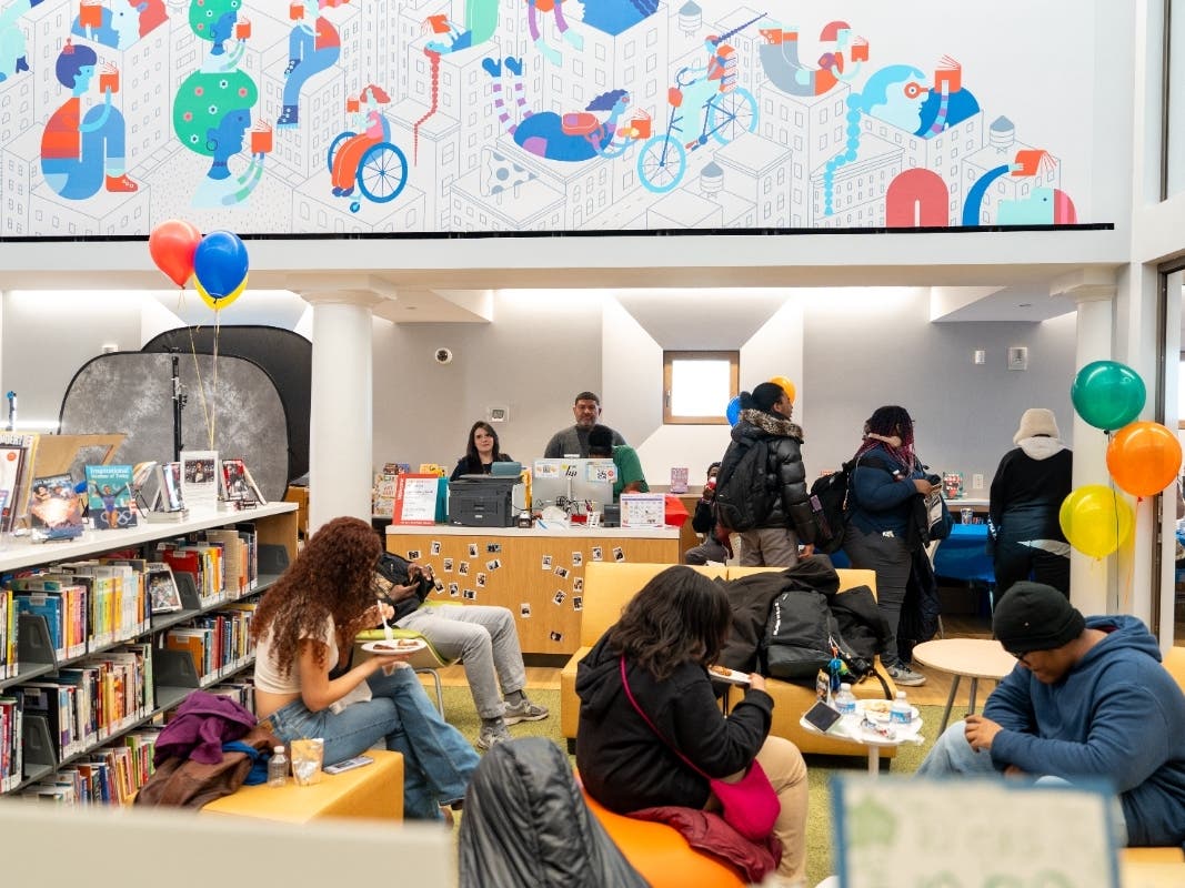 More than 70 teens attended the ribbon-cutting, which included a teen-curated playlist, a Cha Cha Slide dance moment, and a variety of interactive stations.
