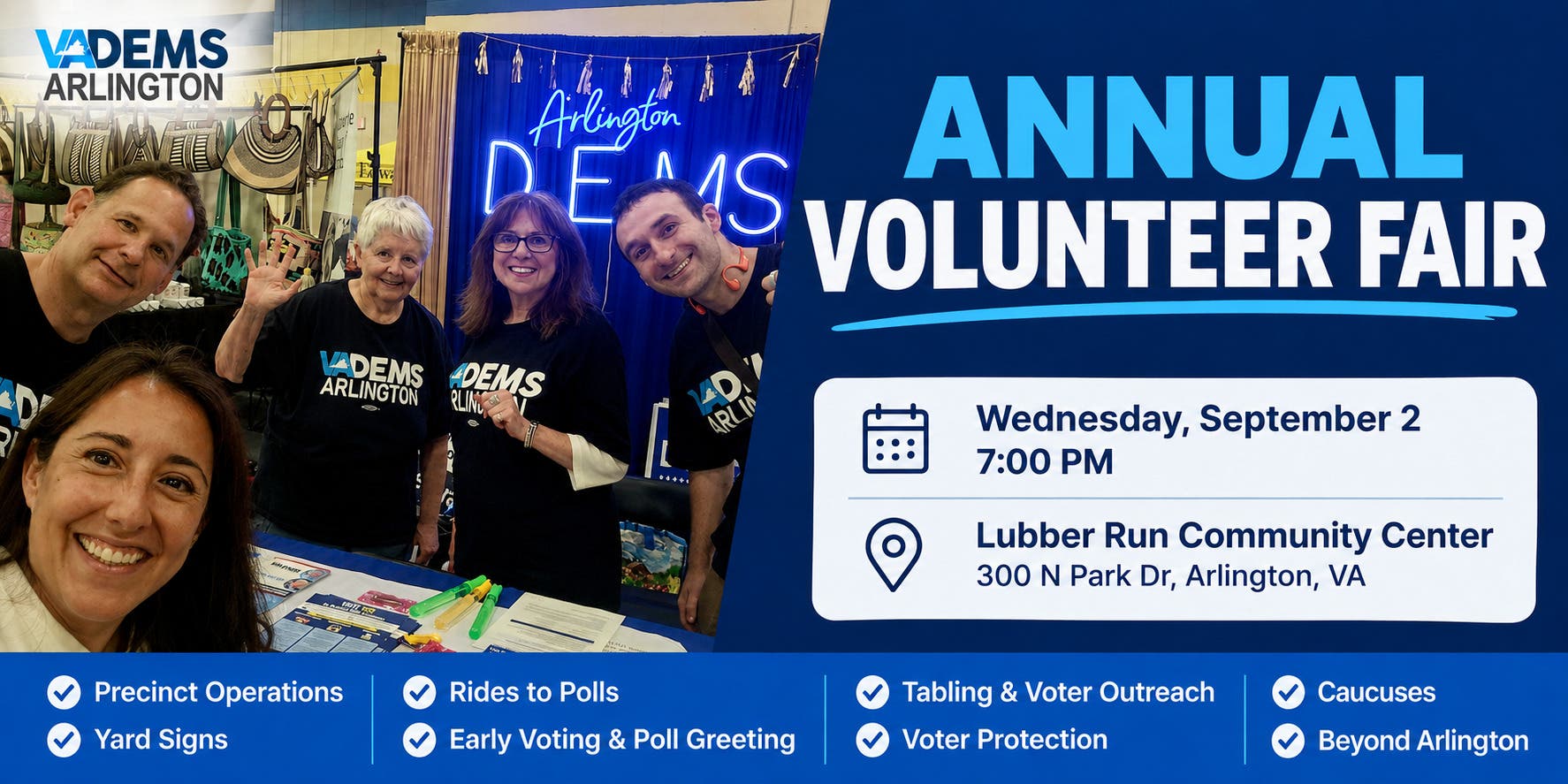 Arlington Democrats September Meeting and Volunteer Fair