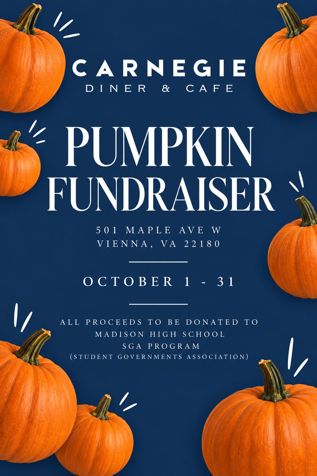 Support Students at Carnegie Diner & Café’s Pumpkin Fundraiser in Vienna