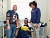 Chicago Bears defensive lineman Daniel Hardy meets with patients on Tuesday, October 29, 2024, at Advocate Sherman Hospital in Elgin, Illinois. Hardy talked with patients and gave them a Lemons of Love box to help them through their care.