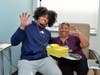 Chicago Bears defensive lineman Daniel Hardy meets with patients on Tuesday, October 29, 2024, at Advocate Sherman Hospital in Elgin, Illinois. Hardy talked with patients and gave them a Lemons of Love box to help them through their care.