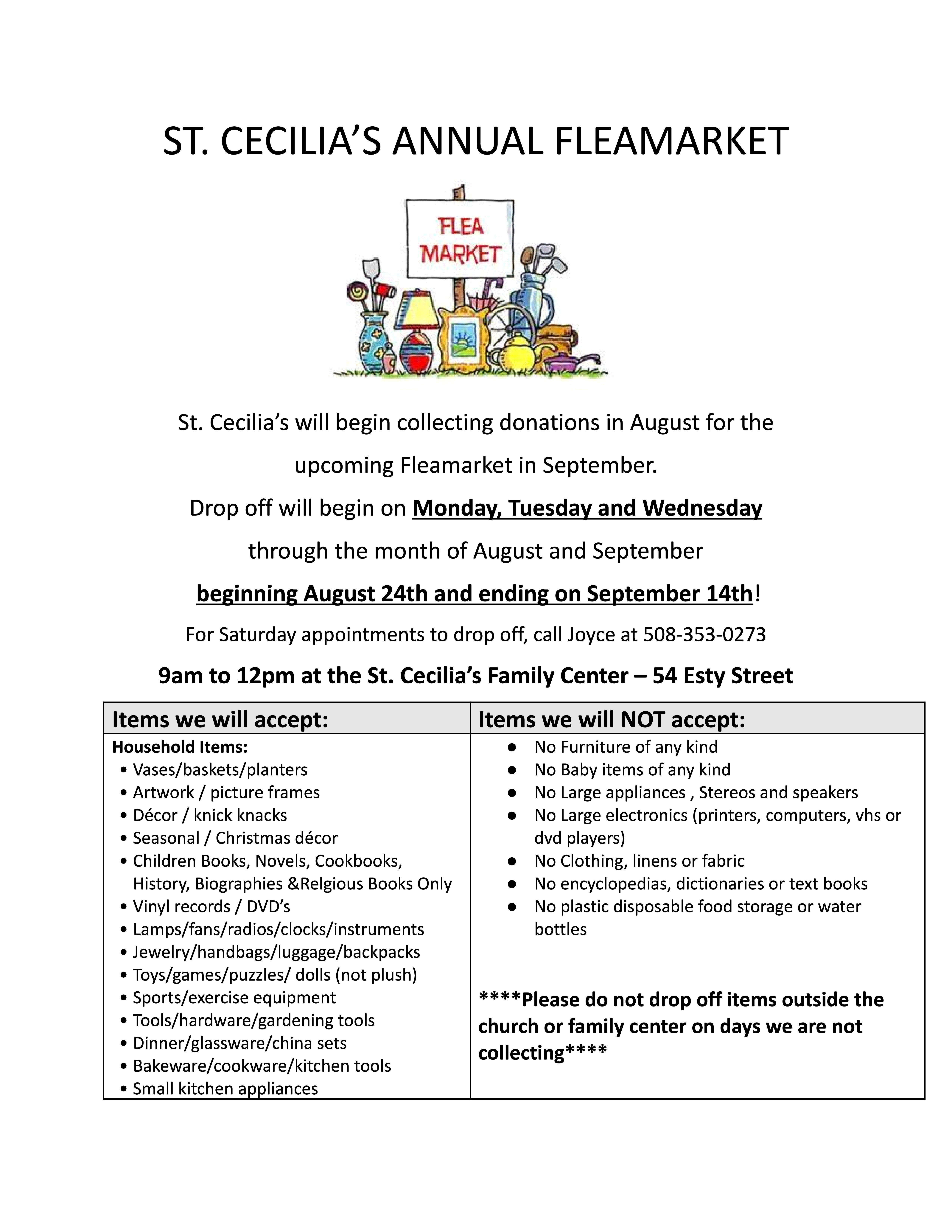 St. Cecilia's Annual Fleamarket Donations