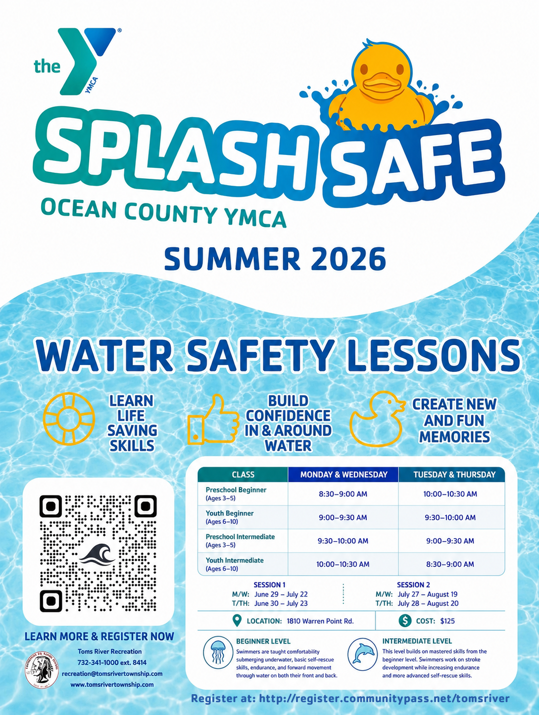 Swim Lessons with the YMCA & Toms River Recreation