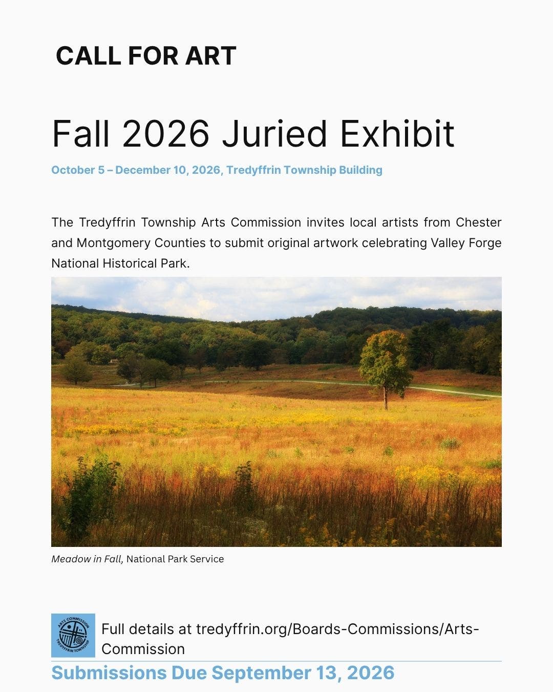Call for Art - Juried exhibit of works inspired by Valley Forge National Park