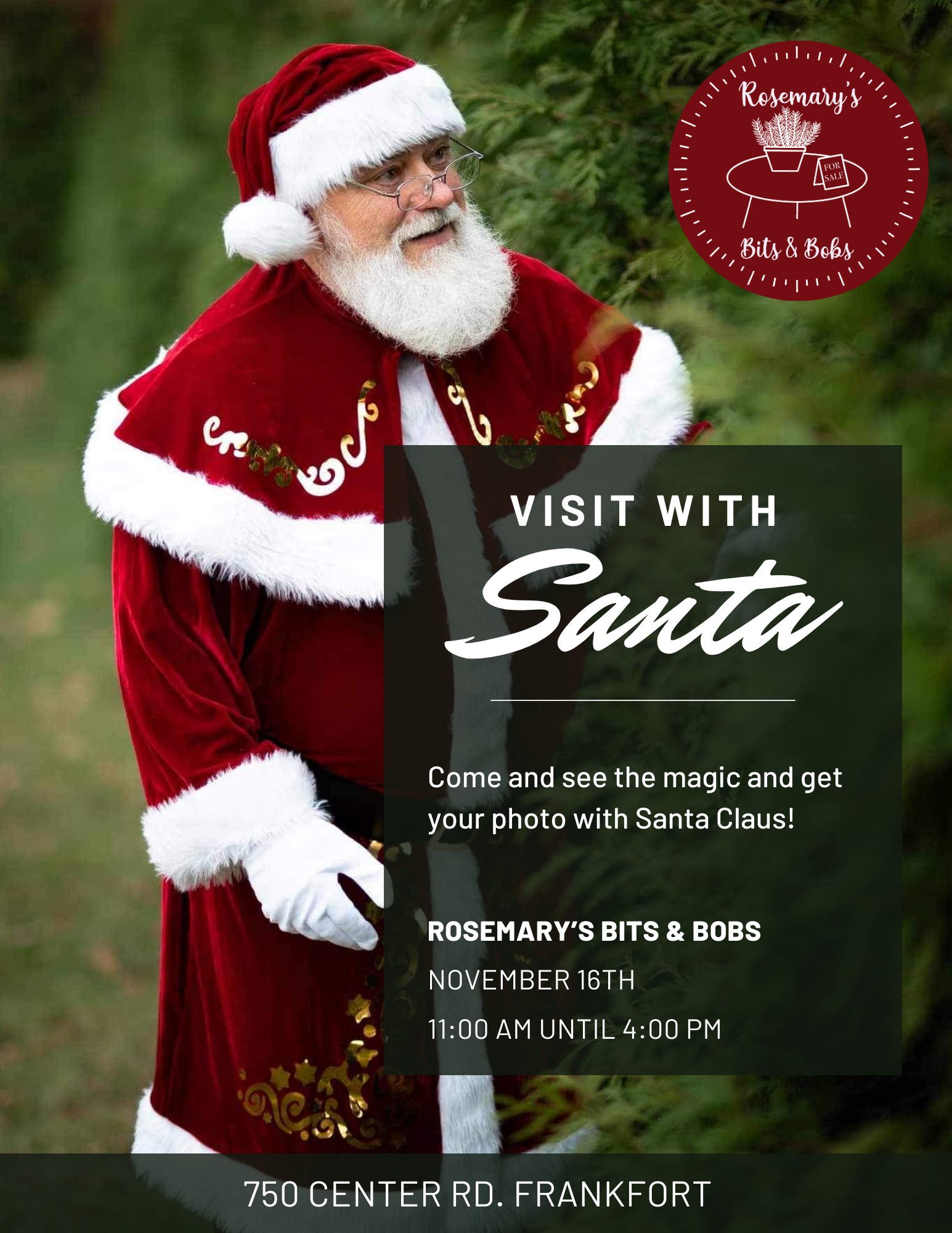 Two Bit Santa Nov 16 | Visit with Santa at Rosemary's Bits and Bobs | Frankfort, IL Patch