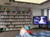 The school library all cozy for Christmas