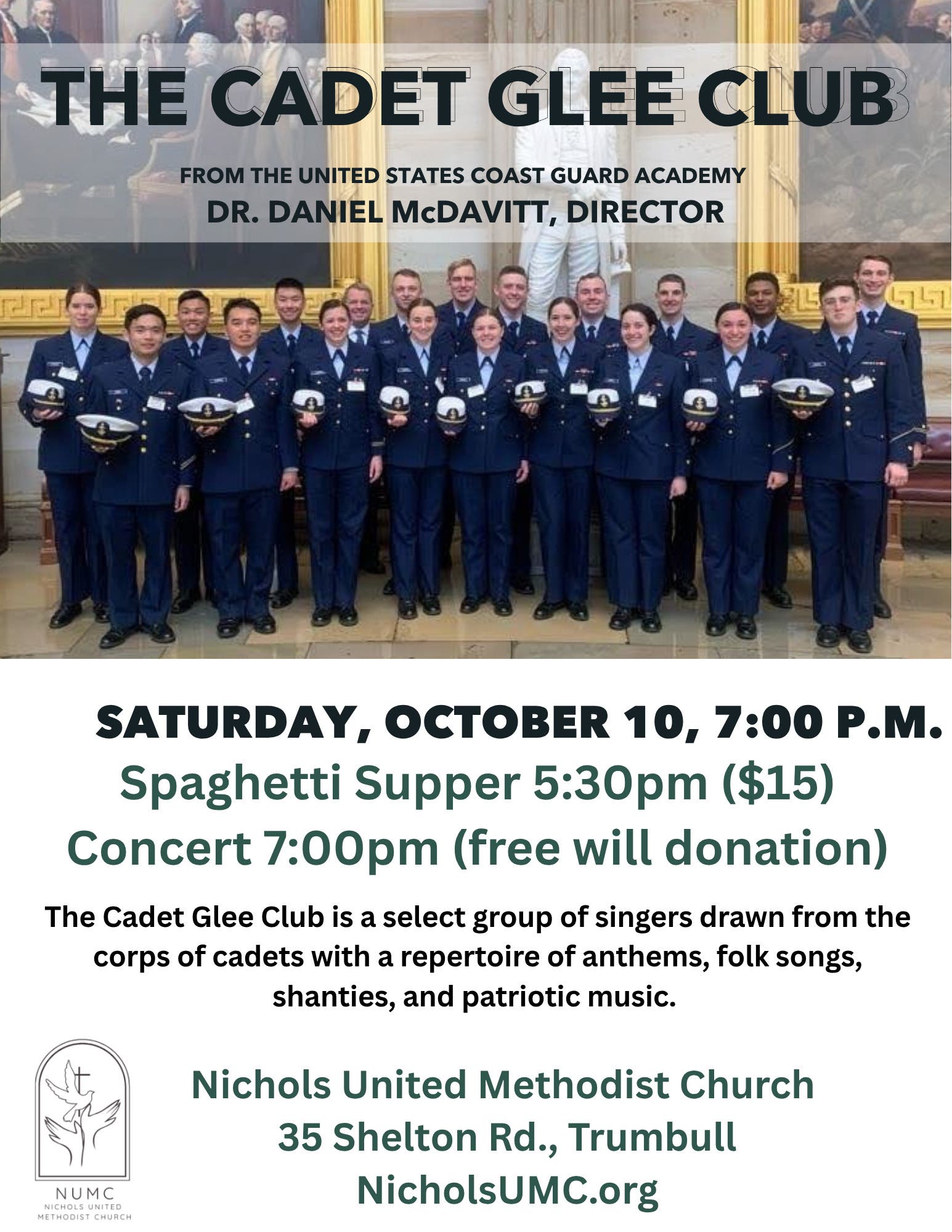 US Coast Guard Glee Club Concert  (7:00pm) and Spaghetti Supper (5:30pm)
