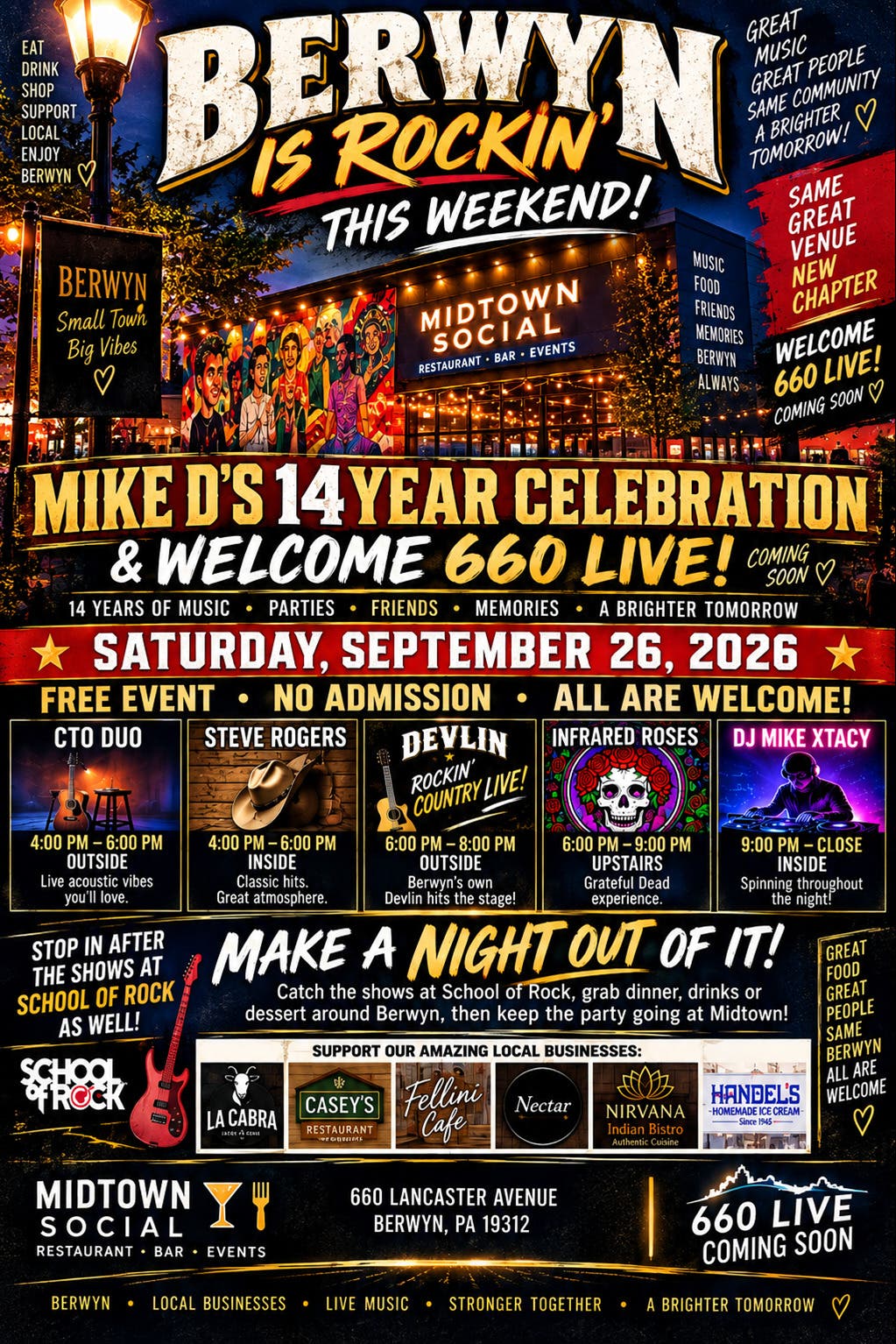 Berwyn Is Rockin: FREE Live Music & Mike D's Farewell at Midtown Social
