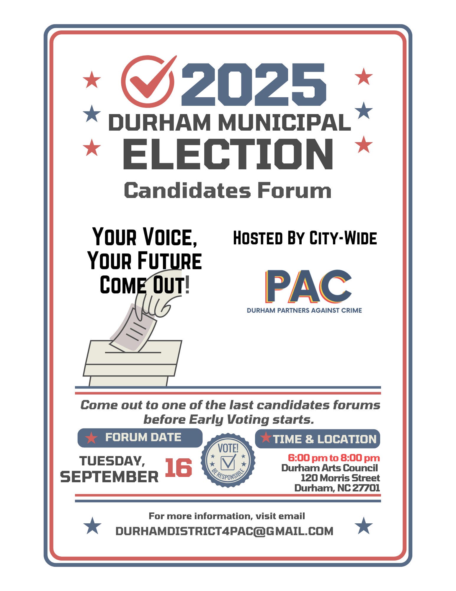 Sep 16 | City Wide PAC Candidate's Forum | Durham, NC Patch