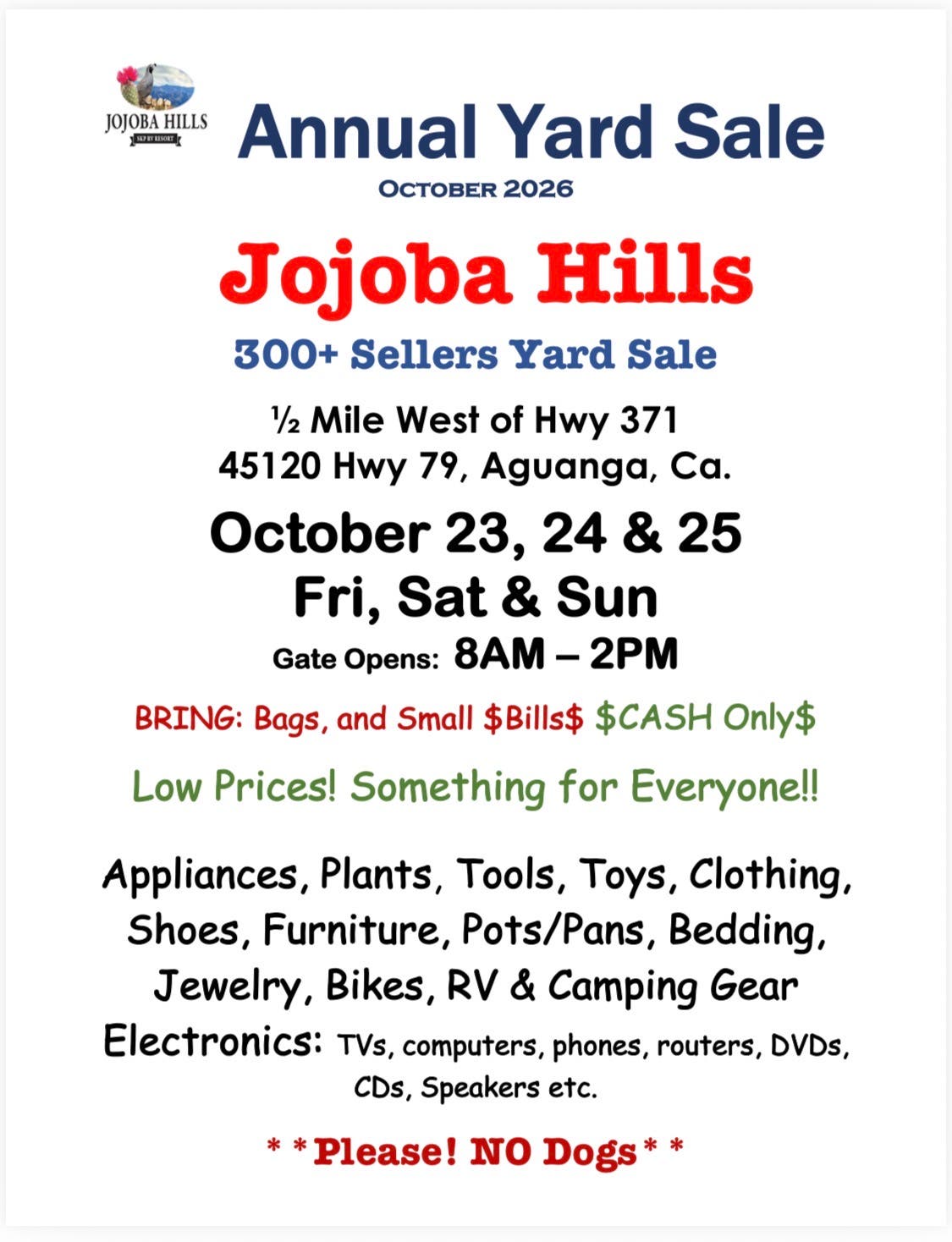 Jojoba Hills 300+ Sellers Yard Sale