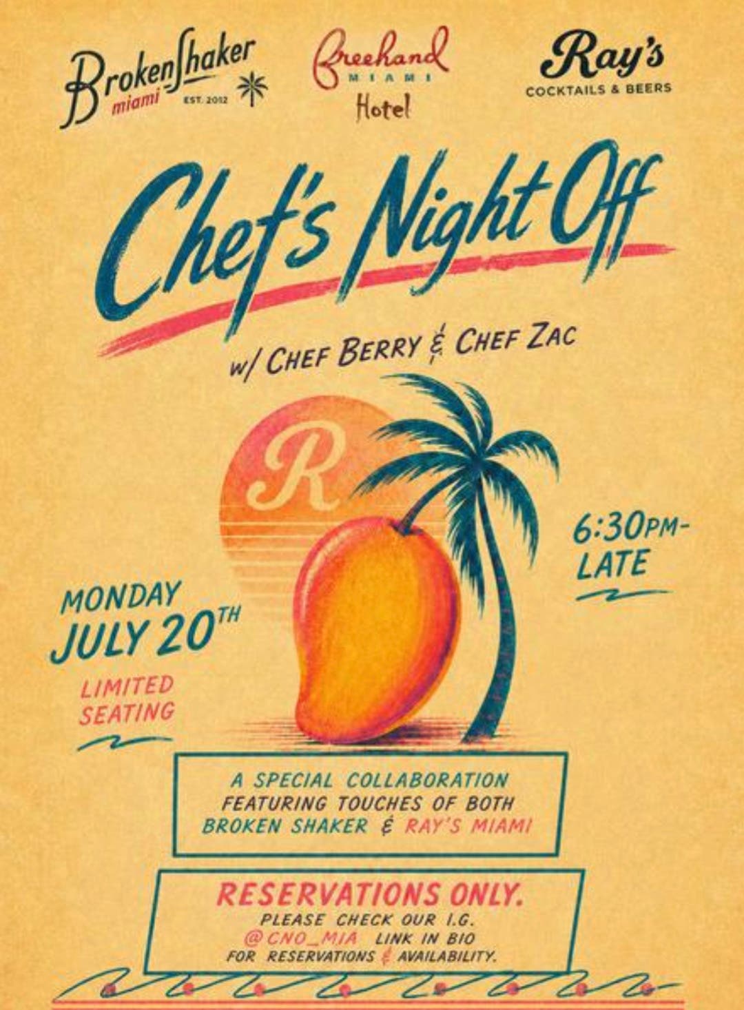 Chef’s Night Off at Ray’s Hometown Bar & Broken Shaker Miami