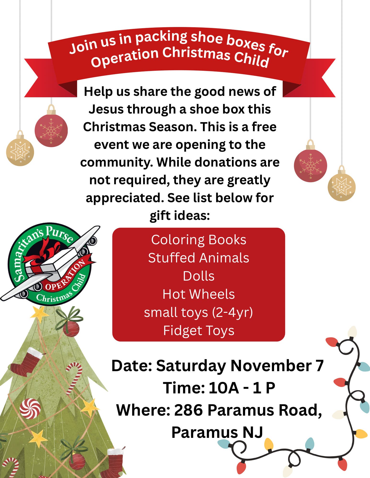 Operation Christmas Child Shoe Box Packing