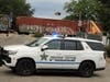 Glenview Police block the crossing at Glenview Road and Harlem Avenue.