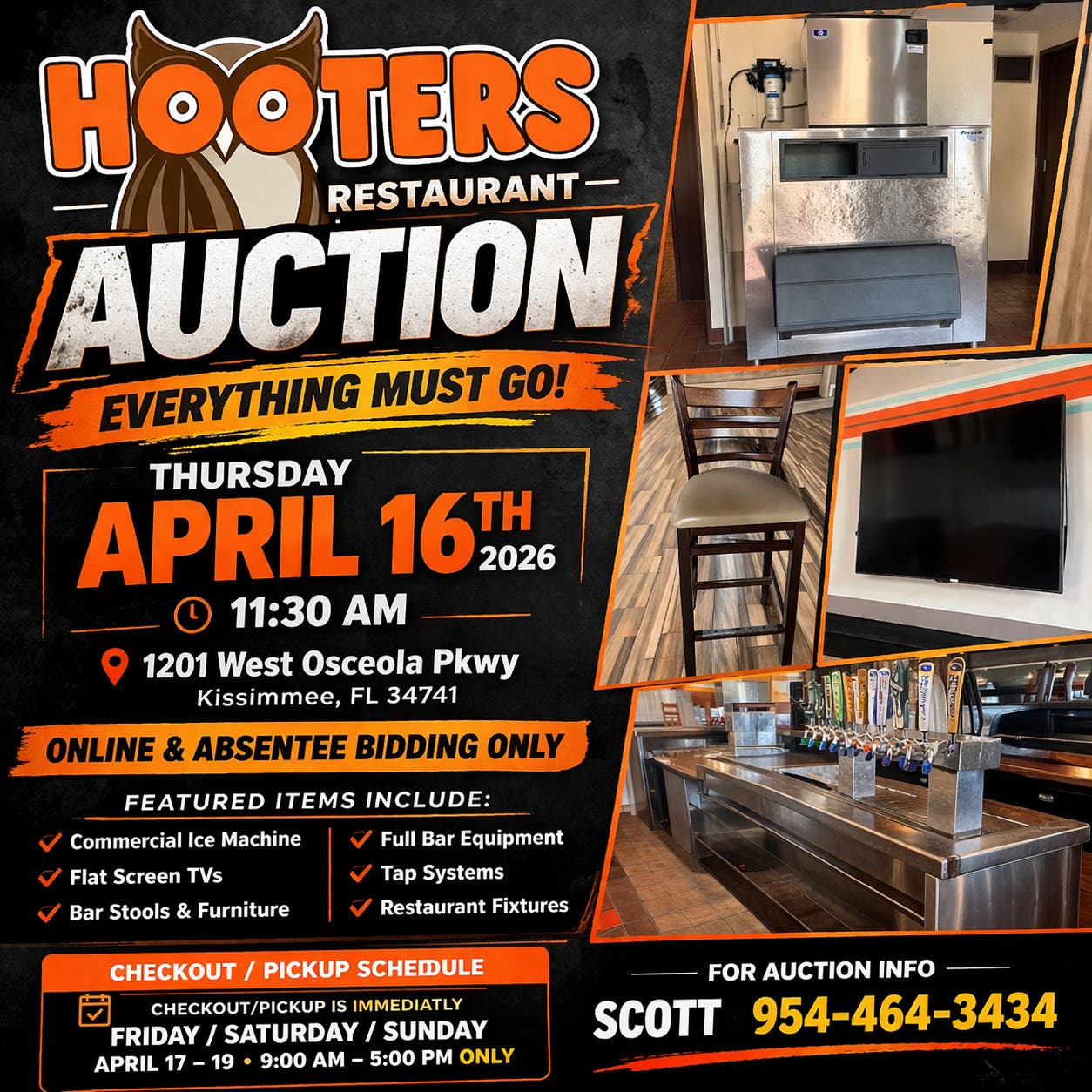 ONLINE & ABSENTEE BIDDING ONLY  Hooters American Restaurant
