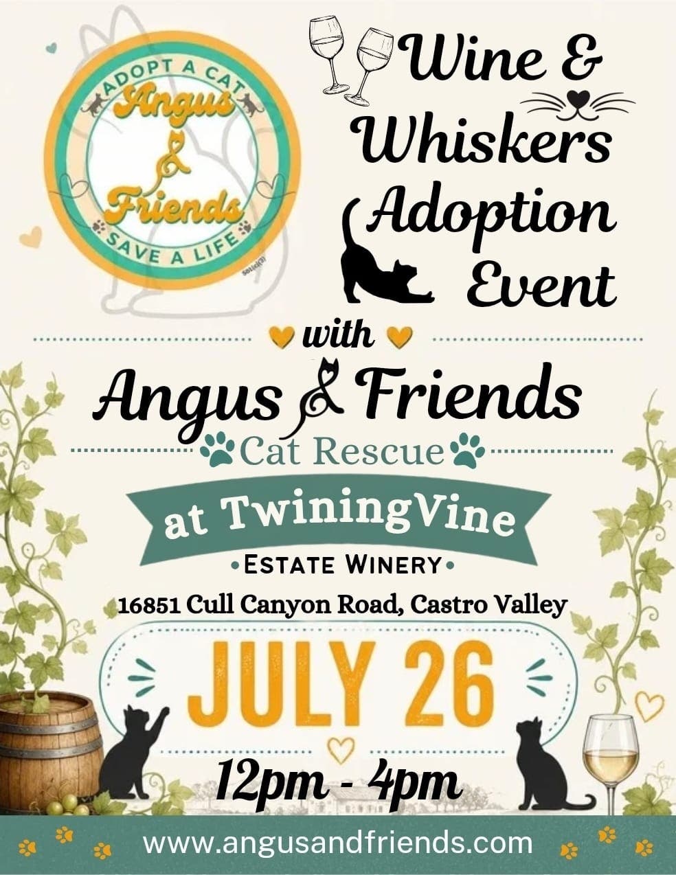 Angus & Friends Cat Rescue's "Wine & Whiskers Adoption Event" in Castro Valley!