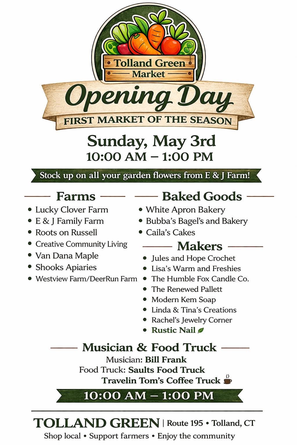 Tolland Green Market Opens Sunday May 3!