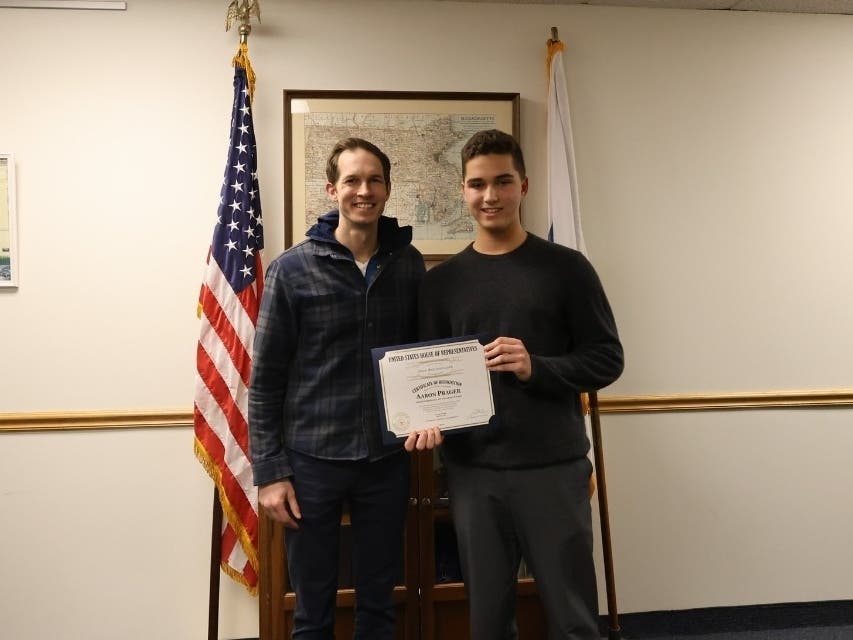 Aaron Prager with State Rep. Jake Auchincloss at the Congressional App Challenge Reception.
