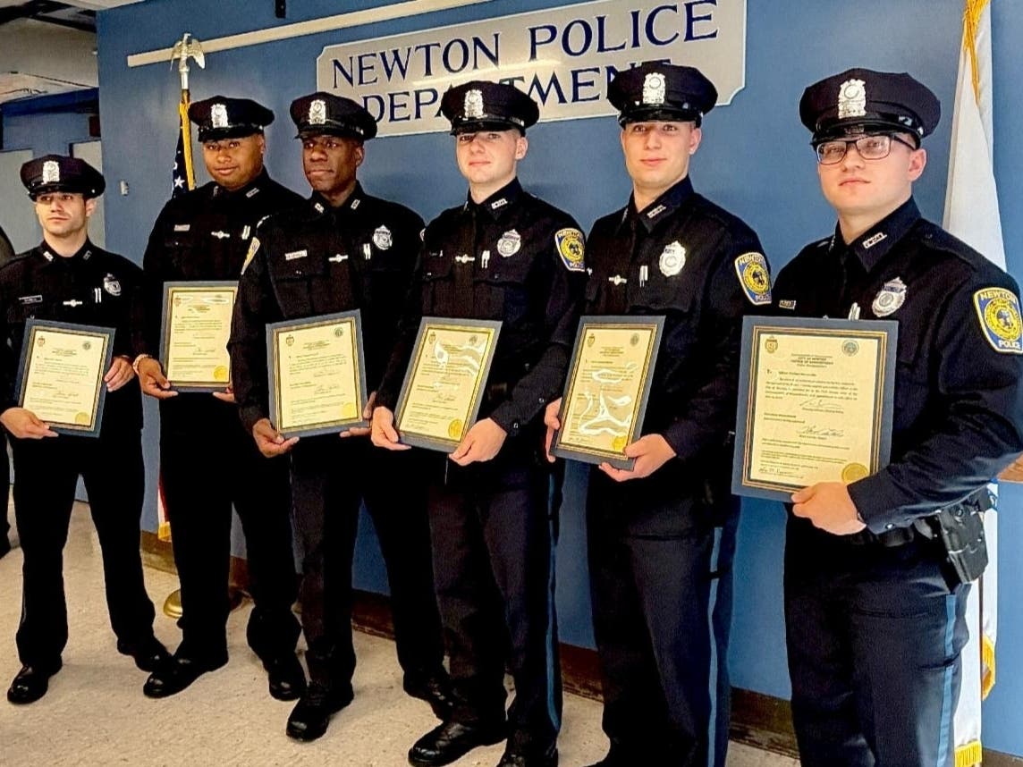 The department's newest officers are Anthony Calderone, Jamal Campbell, Ryan Healy, Mario Sforza, Victhor Stecanella, and Manuel Tavares.
