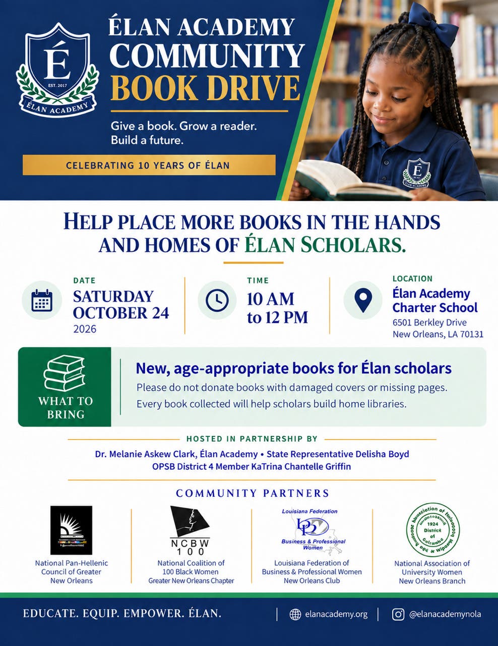 Élan Academy Community Book Drive: Building Home Libraries for New Orleans Students