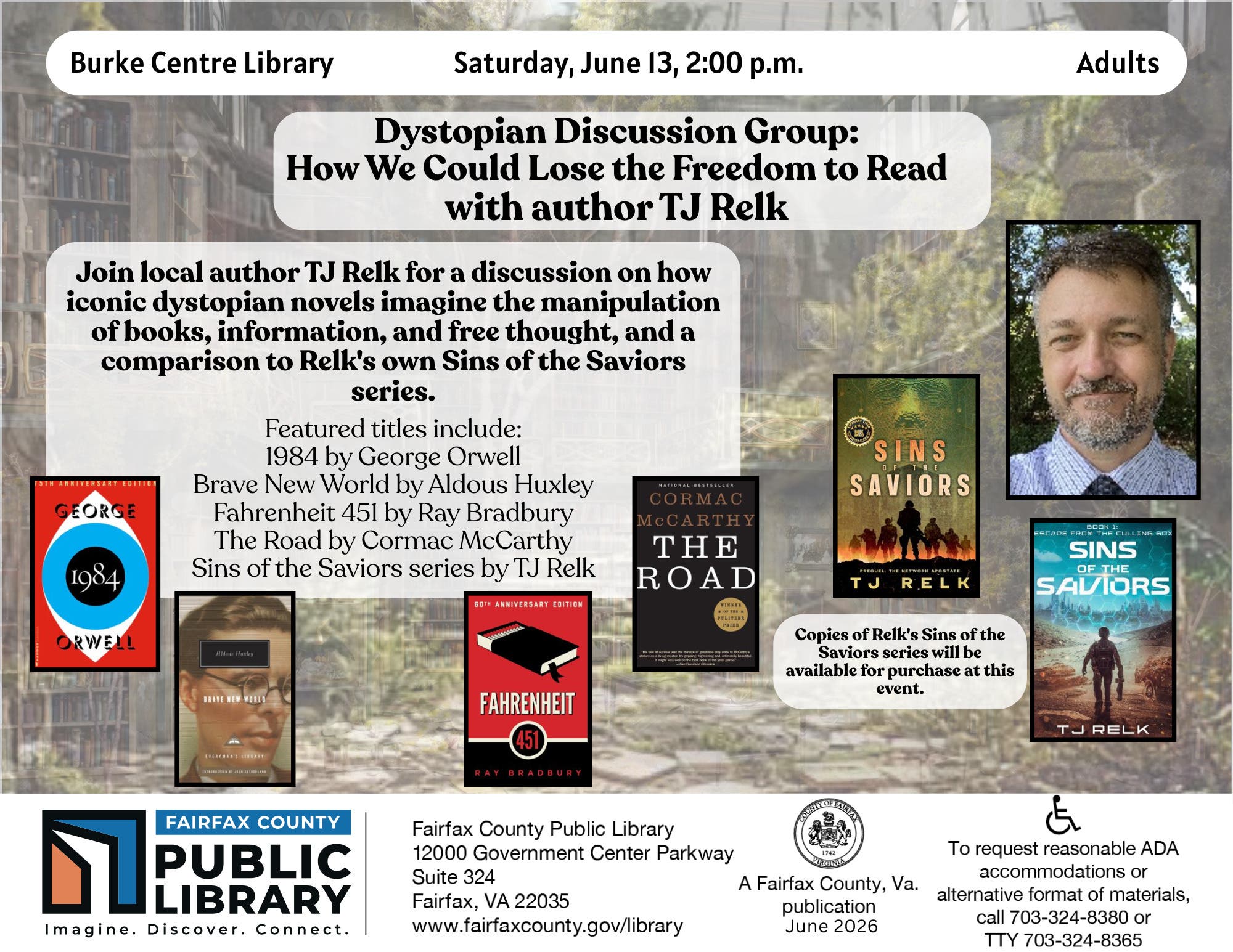 Dystopian Discussion Group: How We Could Lose the Freedom to Read with author TJ Relk