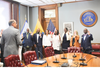 Hazel Applewhite, alongside fellow commissioners, being sworn in.