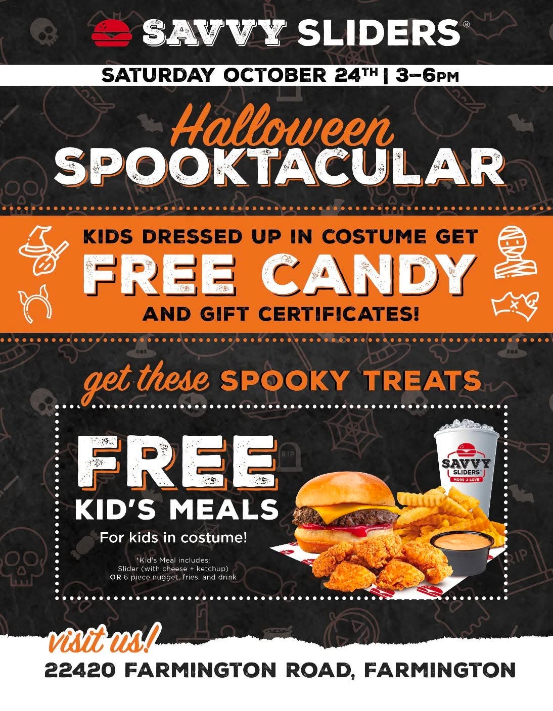 Savvy Sliders - Trick or Treat - Free Kids Meal w/kids in costume - Farmington