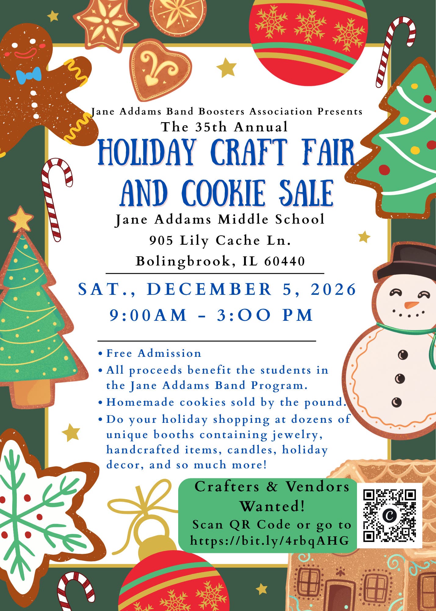 The Jane Addams Middle School Band Holiday Craft Fair and Cookie Sale
