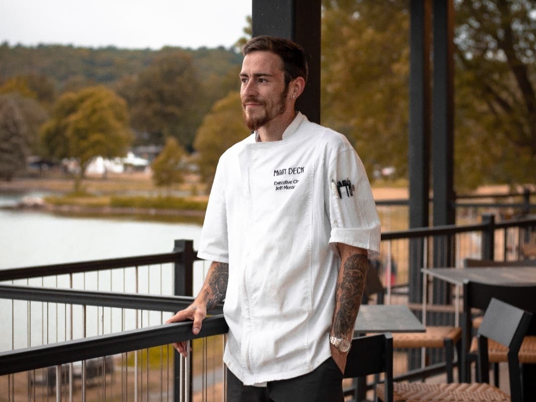 Executive Chef Jeff Monsour stands on the lakeside deck at Main Deck in Penn Yan, where he blends Long Island technique with Finger Lakes seasonality.