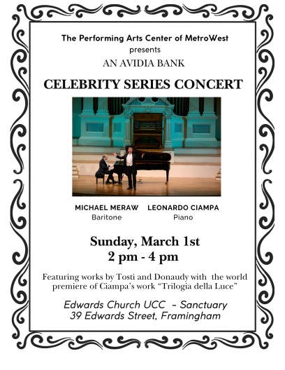 PAC-MetroWest Celebrity Series Concert -  Michael Meraw, Baritone