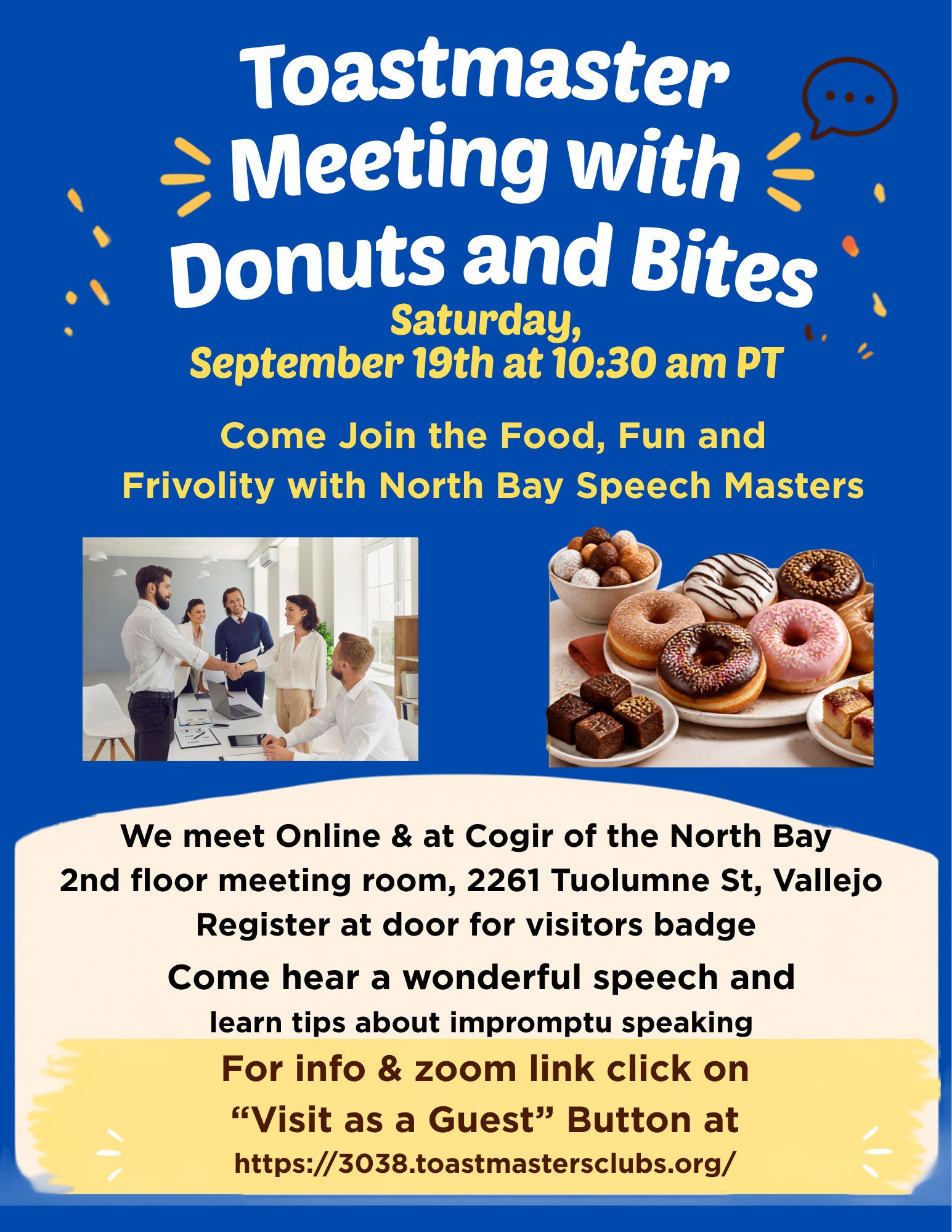 You Are Invited to Donuts and Bites at NorthBay Toastmasters Meeting
