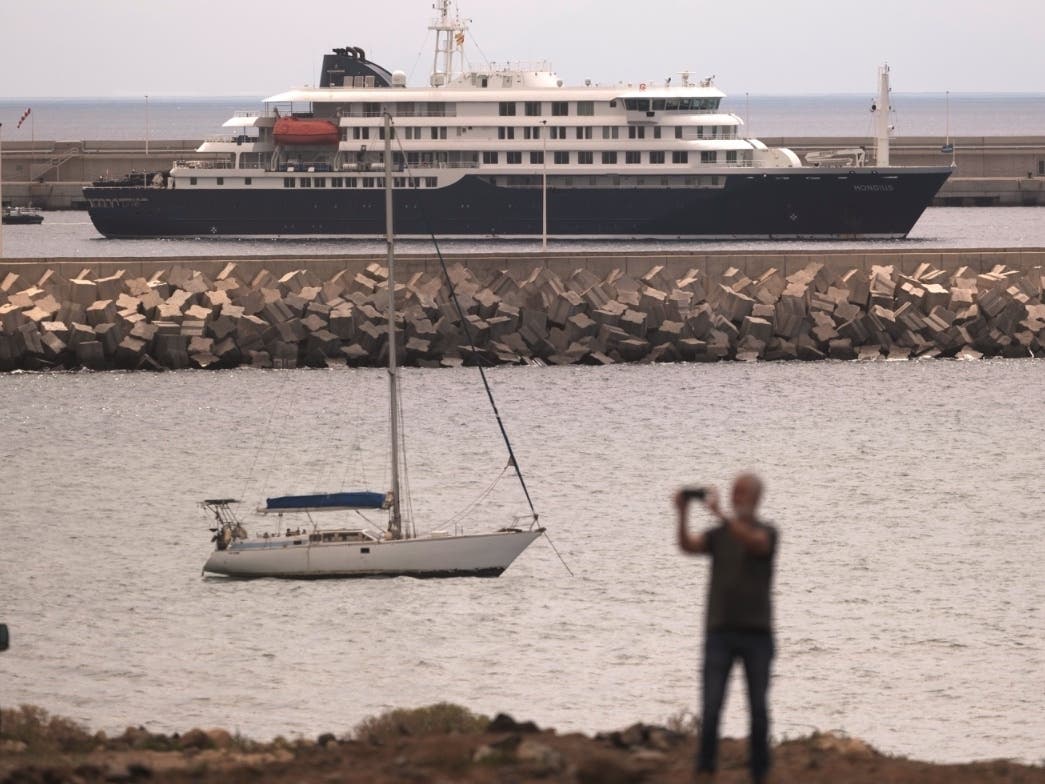The hantavirus-stricken cruise ship MV Hondius is seen at anchor in Tenerife, Canary Islands, Spain, on May 11, 2026. Connecticut state health leaders say there is no state connection to the cruise ship.