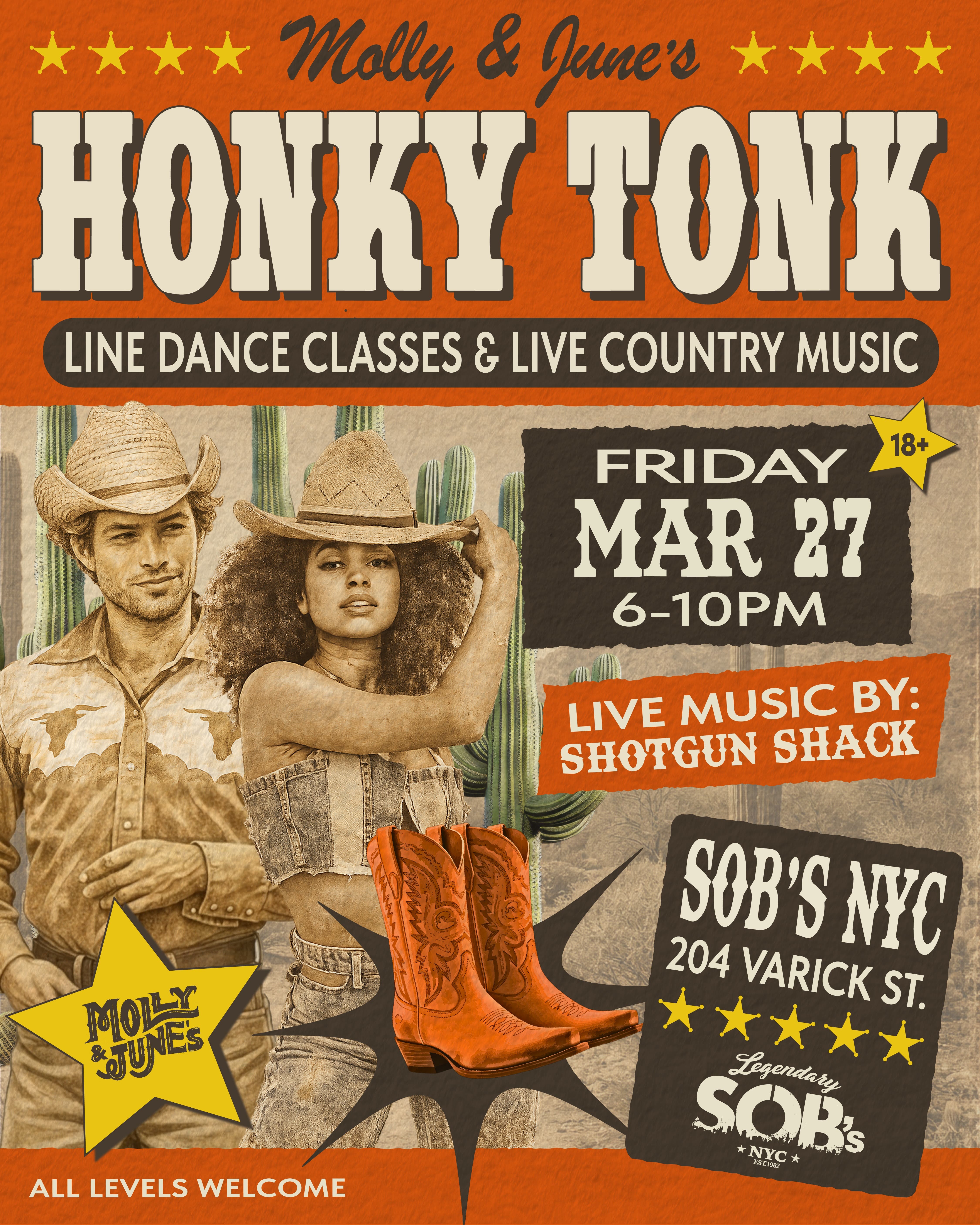 Molly & June's Honky Tonk Line Dance Classes & Country Music