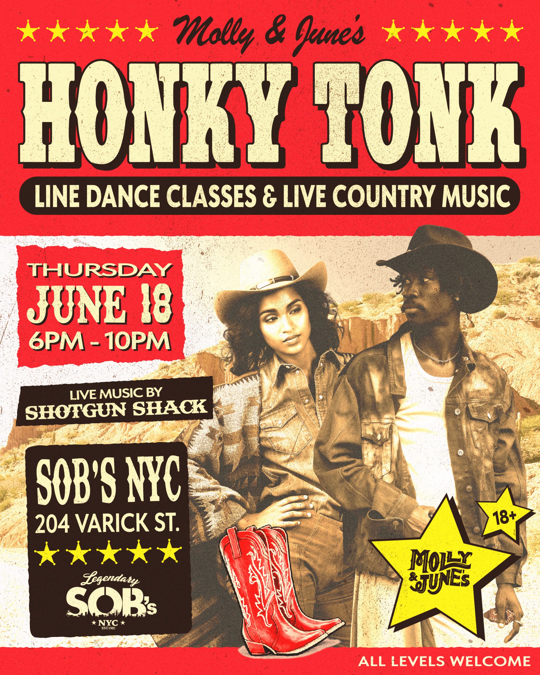 Molly & June's Honky Tonk: Line Dance Classes & Country Music