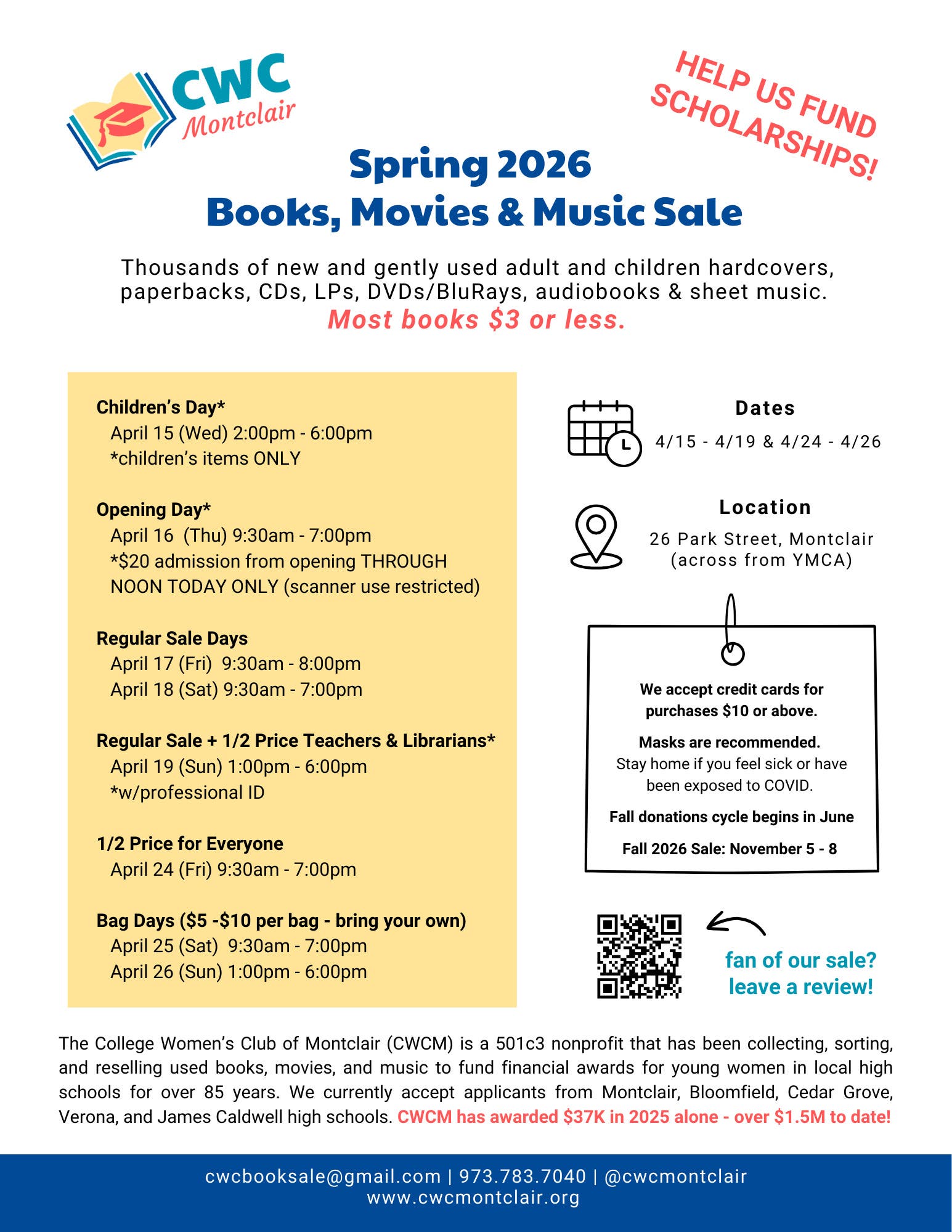 CWC of Montclair Fall Used Book, Movie & Music Sale Half-Price Day for everyone!