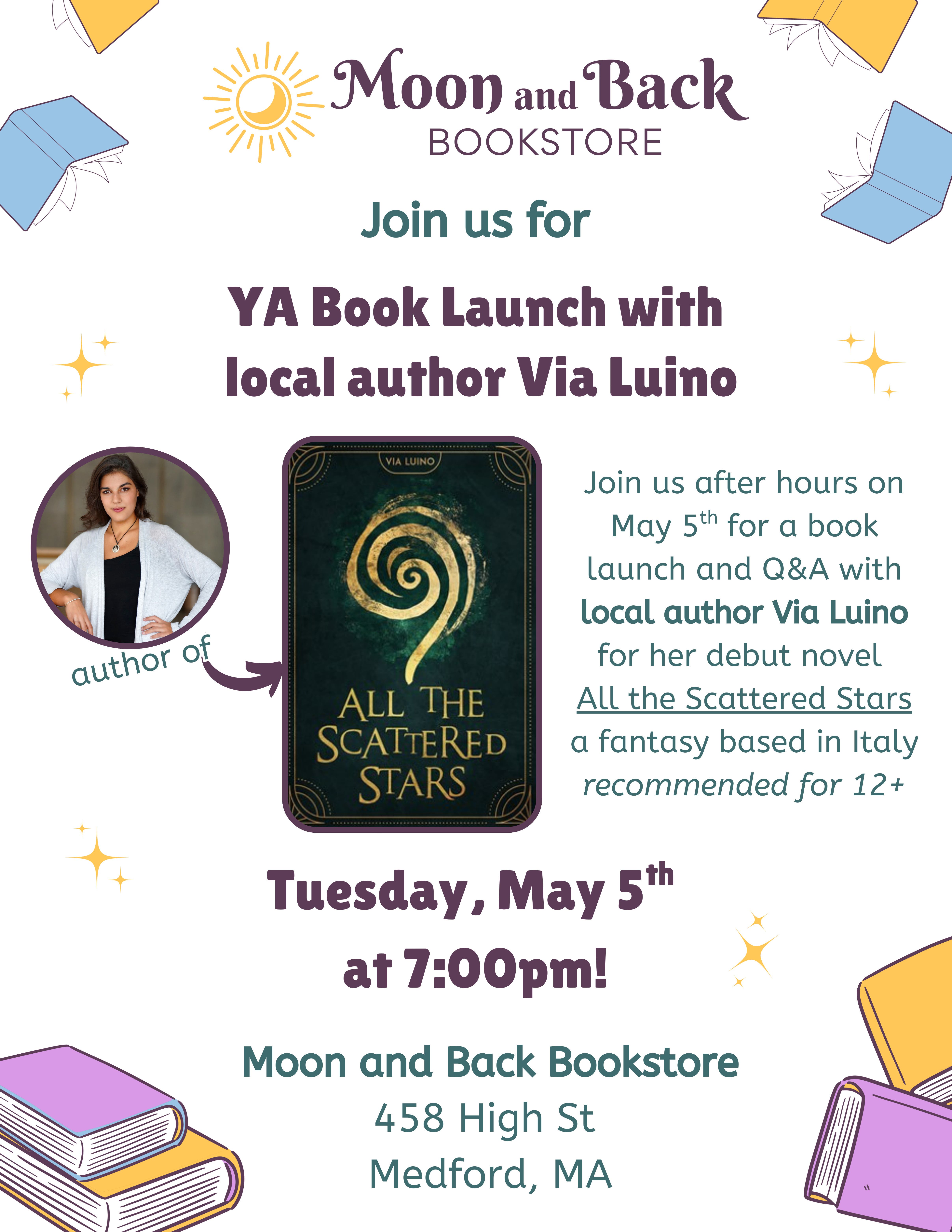 Book Launch with author Via Luino at Moon and Back Bookstore