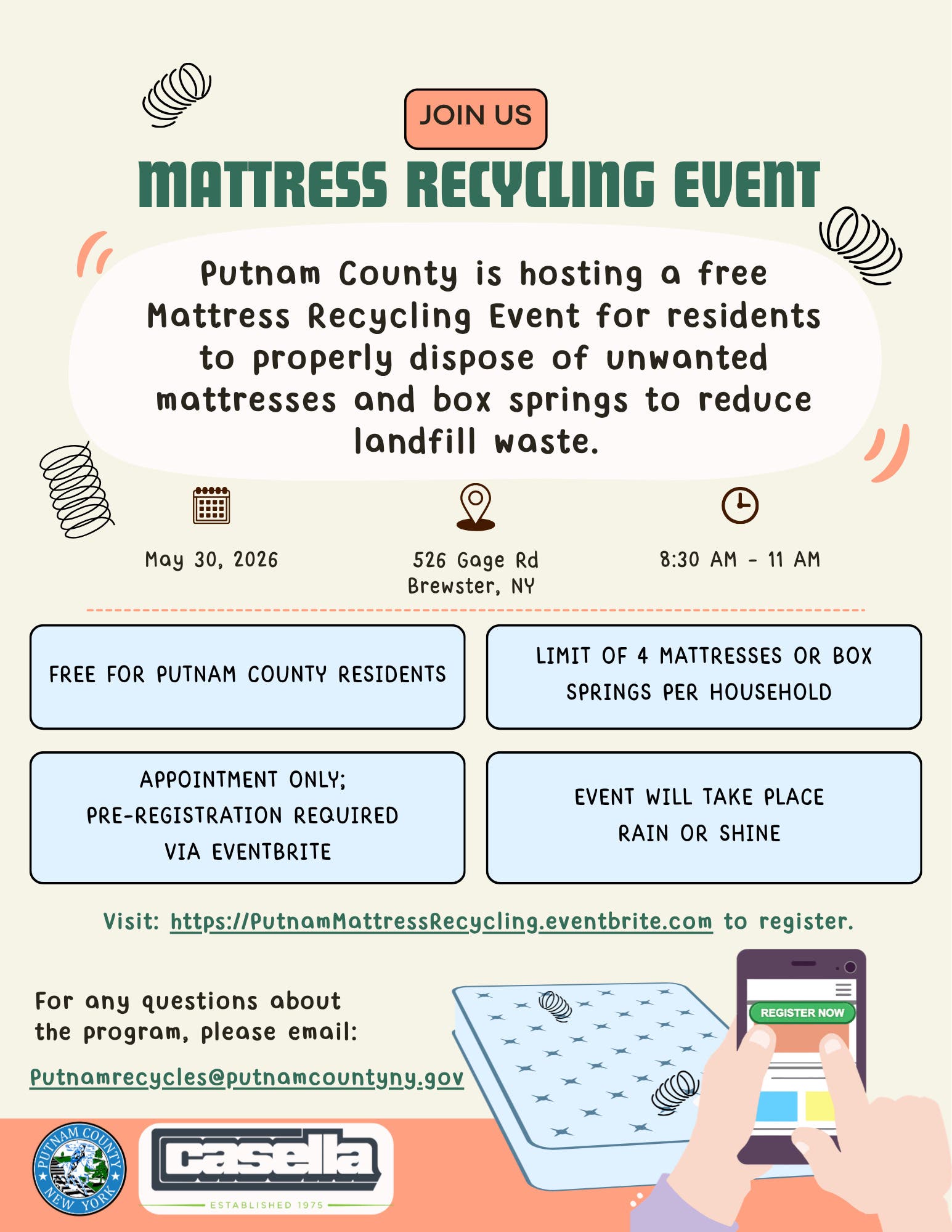 Putnam County Mattress Recycling Event- May 2026