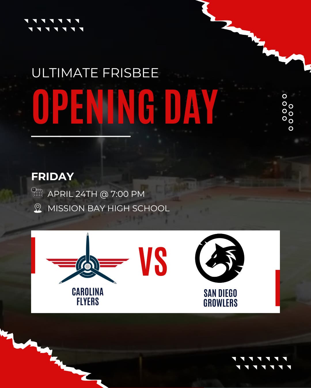 Ultimate Frisbee Opening Night: Carolina Flyers vs San Diego Growlers
