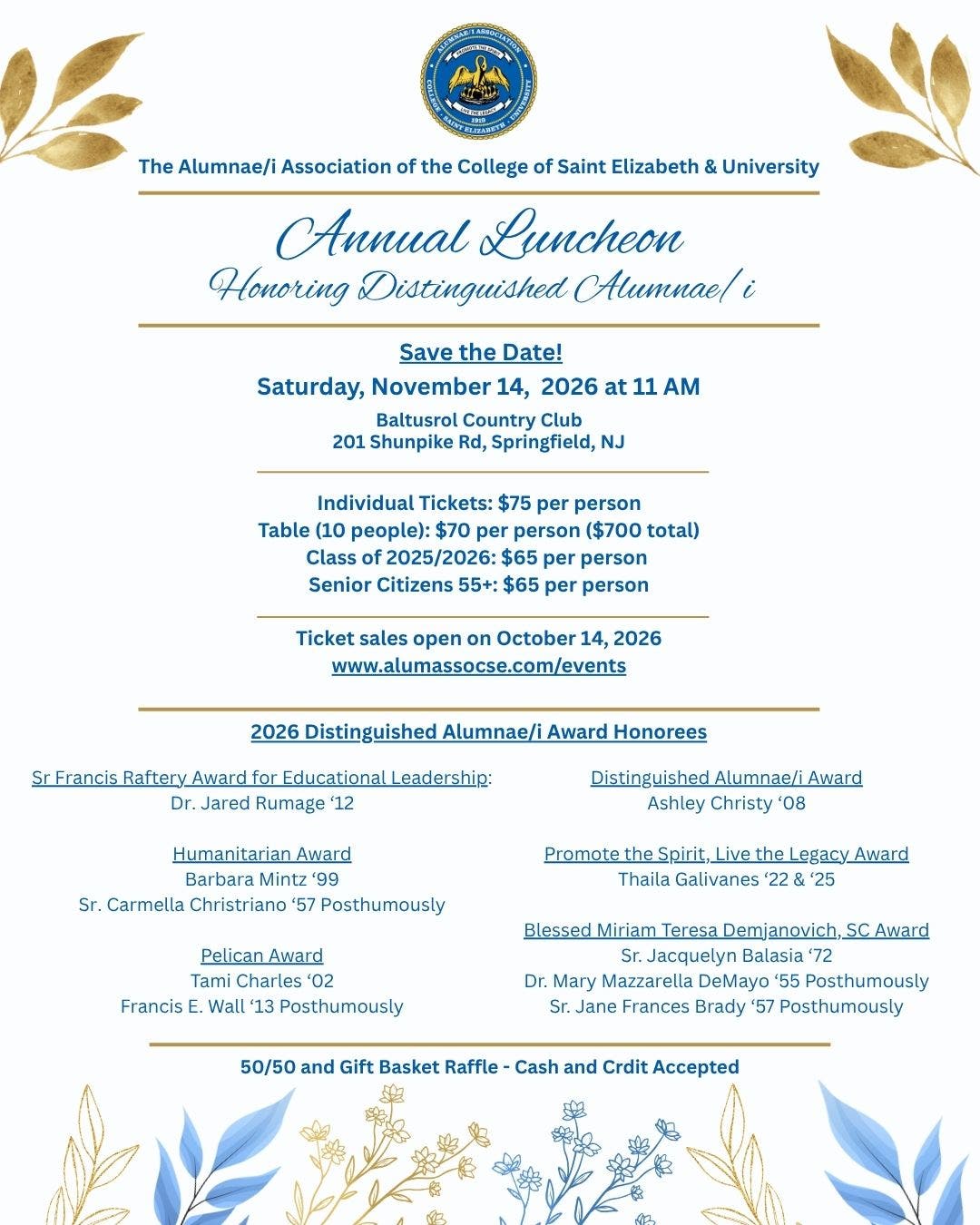 Alumnae/i Association of the College of St. Elizabeth & University Annual Award Luncheon