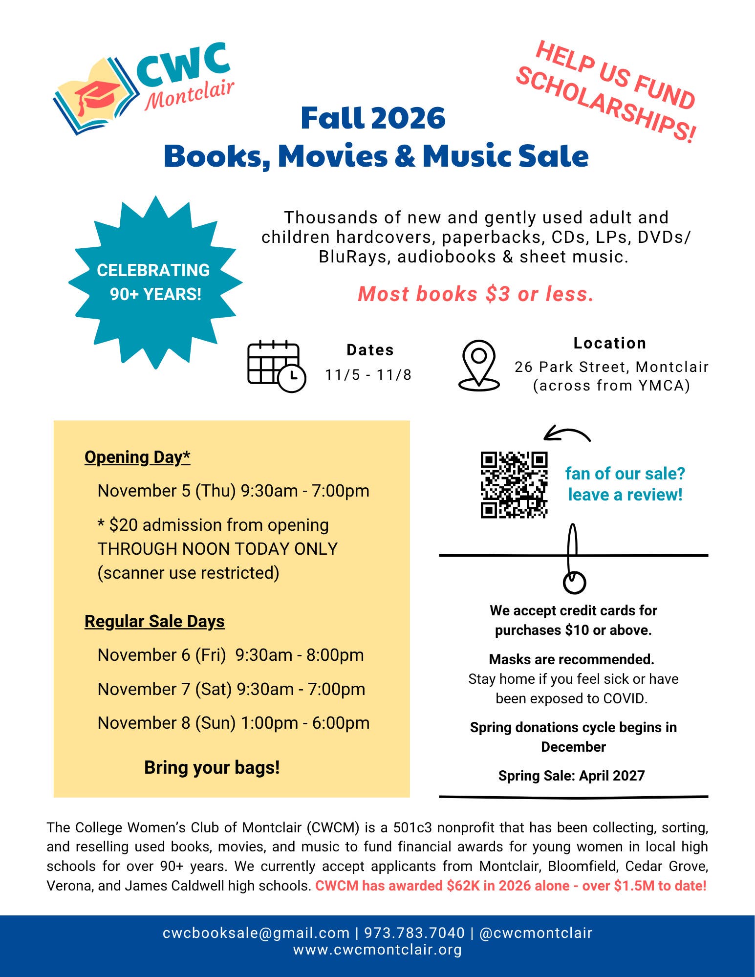 CWC of Montclair Fall Used Book, Movie & Music Sale >>> Opening Day!