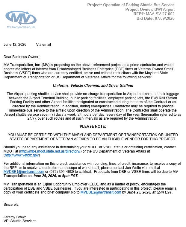 DBE/VSBE Opportunity - BWI Airport