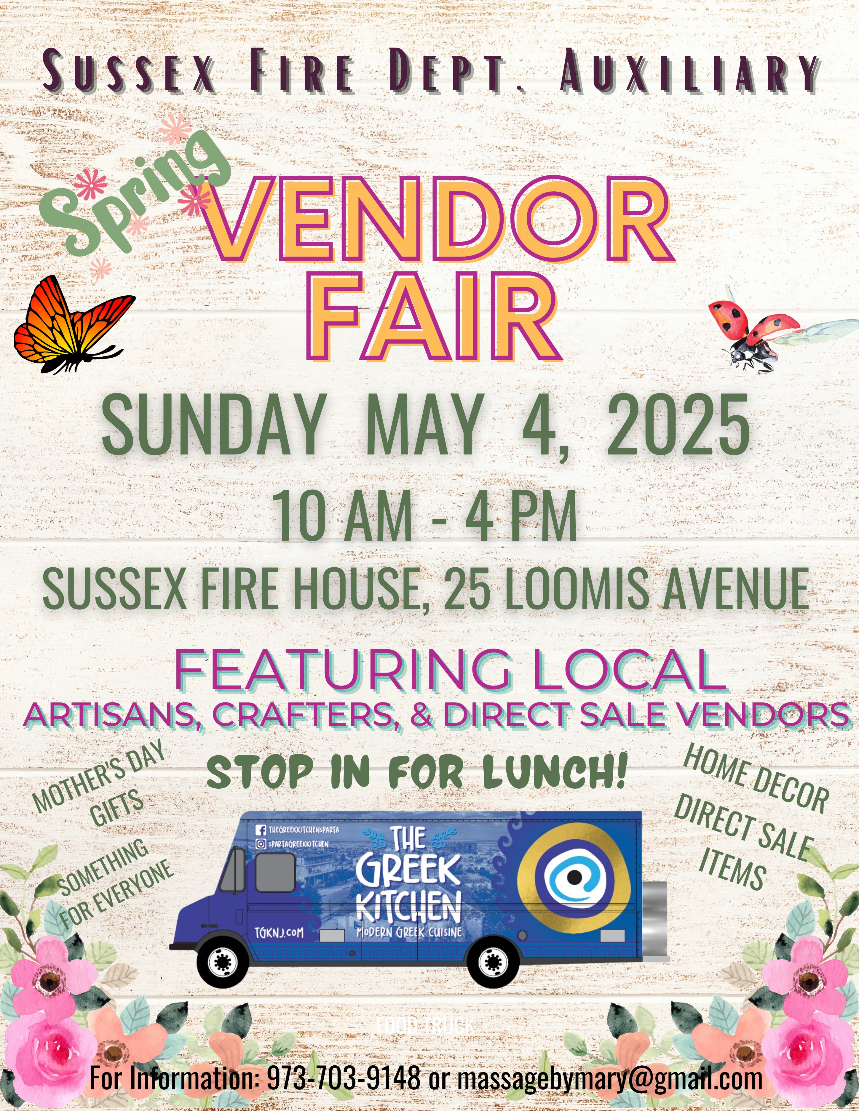 Sussex Fire Department Auxiliary Spring Vendor Fair 2025