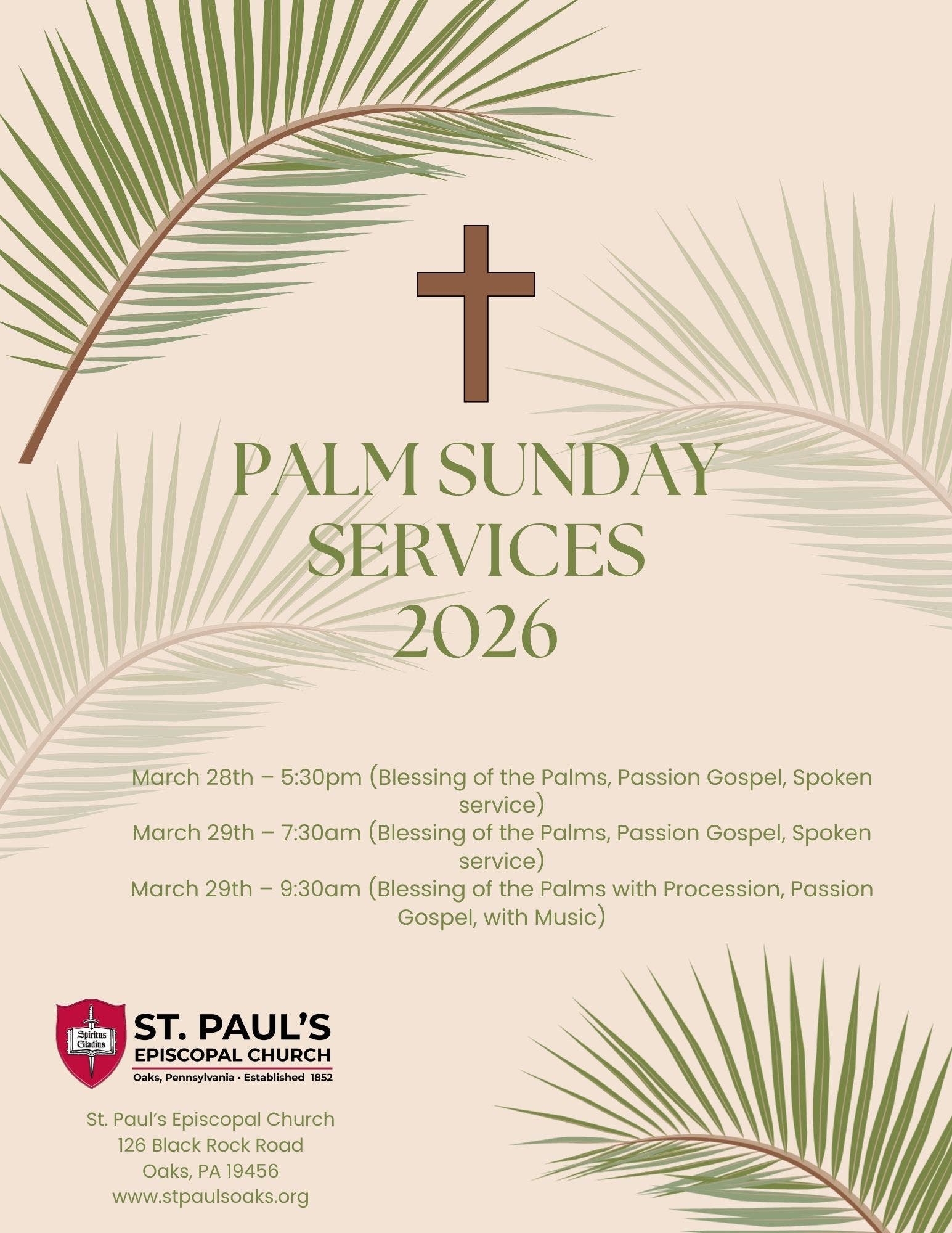 Mar 29 | Palm Sunday Services at St. Paul’s Episcopal Church, Oaks ...