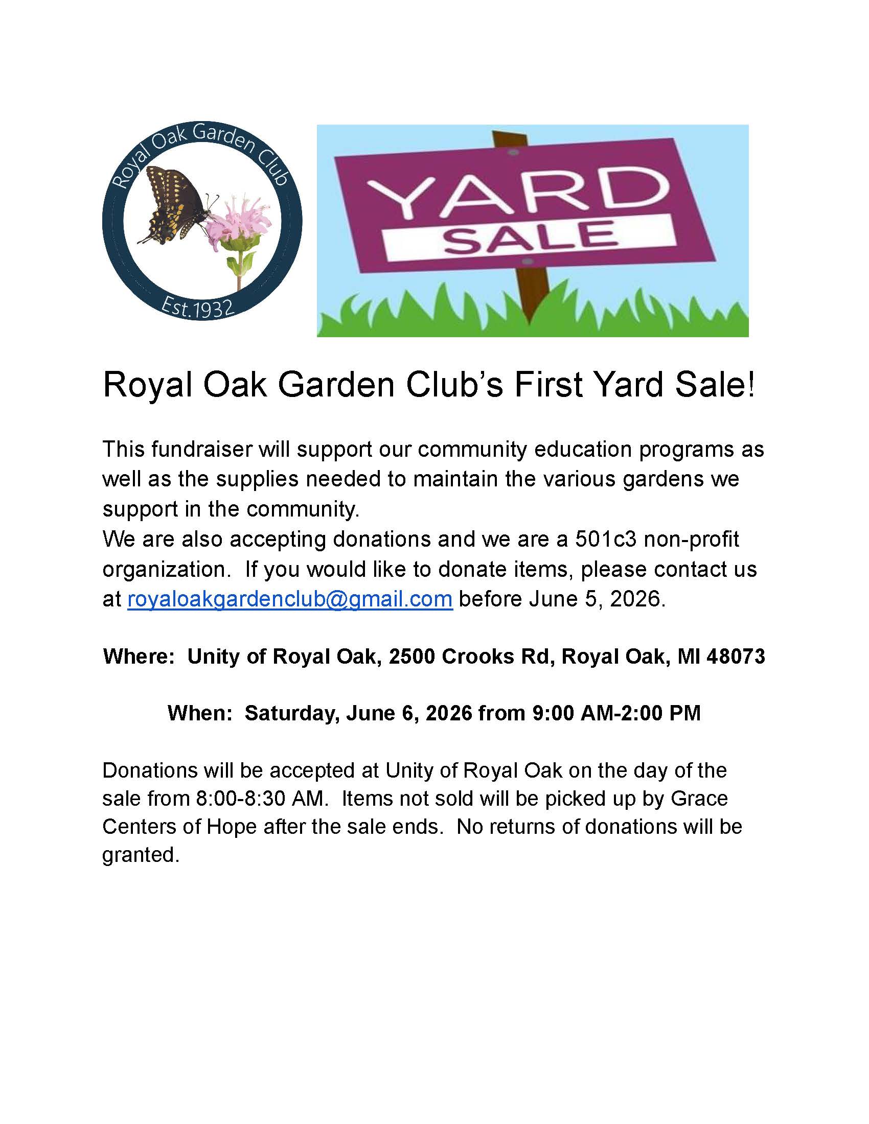 Royal Oak Garden Club's First Yard Sale
