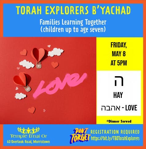 Torah Explorers B'Yachad at Temple B'nai Or - Friday, May 8, 2026, 5pm!